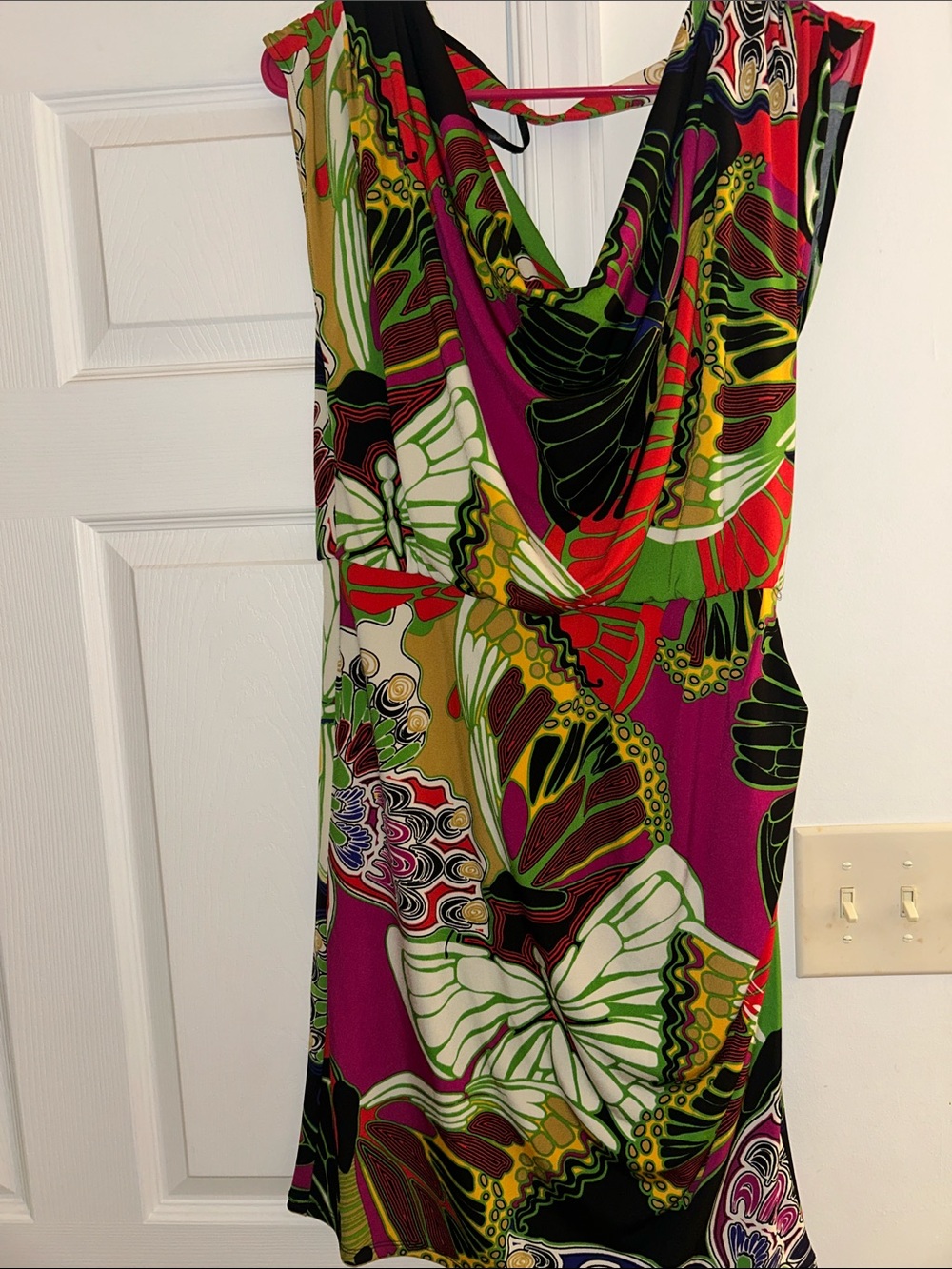 Alfani Pink Green Black Multicolor Butterfly-Print Midi Dress